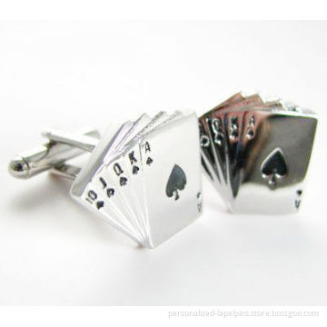 Silver Poker Shape Logo Cufflinks And Tie Clips Brass Material , Painted Finish , For Souvenirs And Apparel Accessories